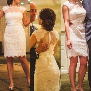 White lace cocktail cruise wedding party dress